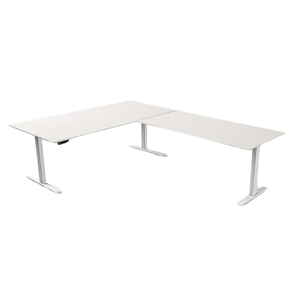 Steh-Sitztisch mit Anbautisch, 200x100x72-120+ 160×80 cm, weiß