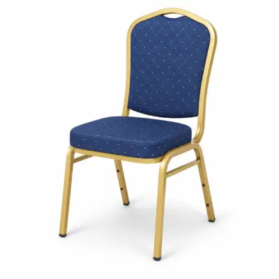 Bankettstuhl Expert ES 160 Blau mit gemusterter blauer Polsterung und goldenem Metallgestell