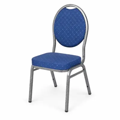 Bankettstuhl Herman Marineblau mit gemusterter Polsterung und silberfarbenem Metallgestell