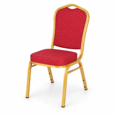 Bankettstuhl Jazz Rot mit roter Polsterung und goldenem Metallgestell