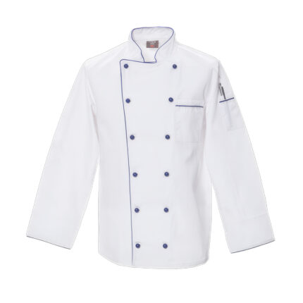 Unisex Chefkochjacke Standard Langarm Weiß/Royalblau (S-3XL)
