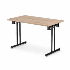 Banketttisch T-300 mit heller Tischplatte in Holzoptik und schwarzem klappbarem Metallgestell