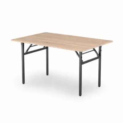 Klappbarer Banketttisch EC-H mit heller Holzoptik-Tischplatte und stabilem schwarzem Metallgestell