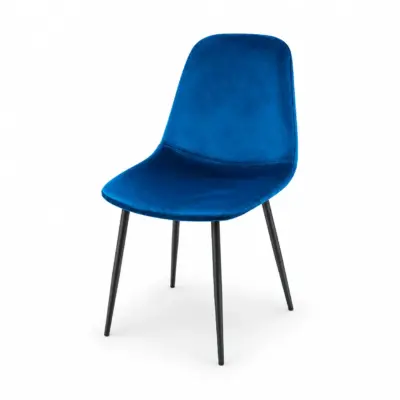 Restaurantstuhl Bella Milano Blau mit blauem Samtbezug und schwarzen Metallbeinen