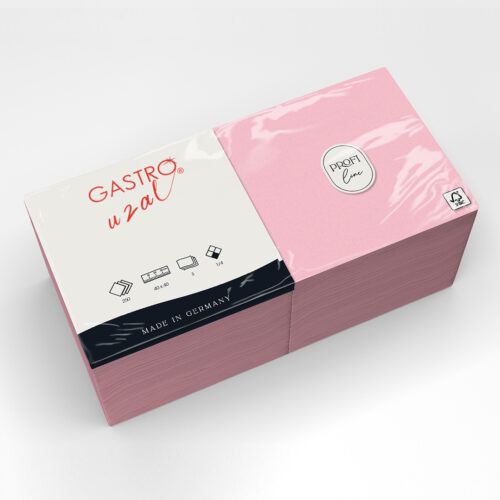 Gastro Uzal Zelltuchservietten Powder Pink 40 x 40 cm 1/4 Falzung 1000 Stück (3-lagig) – Bild 1