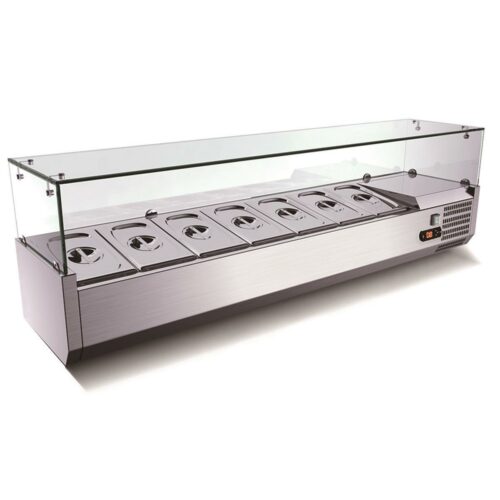 Pizza Kühltisch, Granit rosa-grau, 2 Türen, 151 x 80 Kühlaufsatz GN1/4 mit Glas – Bild 8