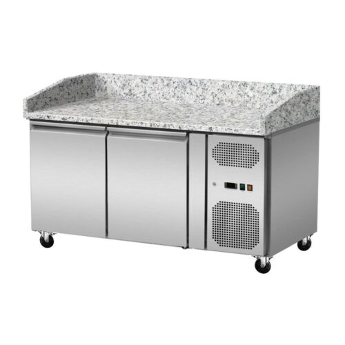 Pizza Kühltisch, Granit rosa-grau, 2 Türen, 151 x 80 Kühlaufsatz GN1/4 mit Glas – Bild 2