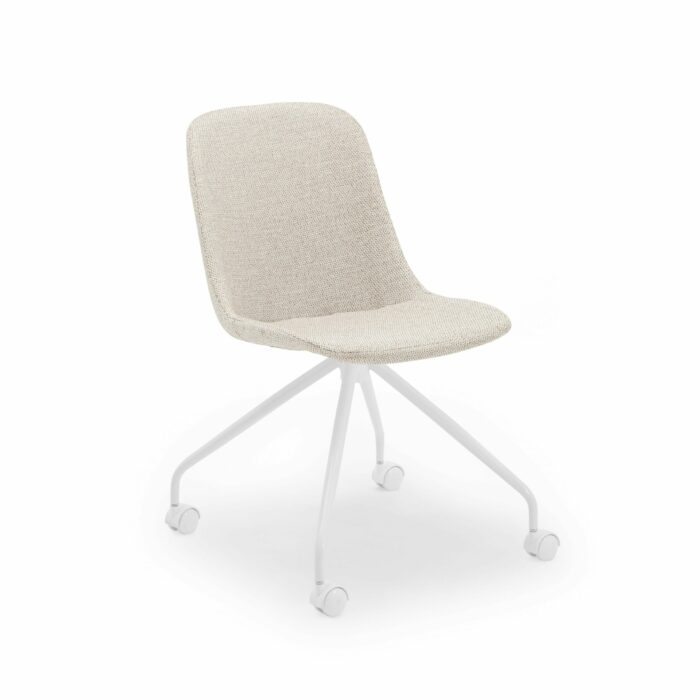 Stuhl Shell-O Pad Ecru mit weißen Beinen