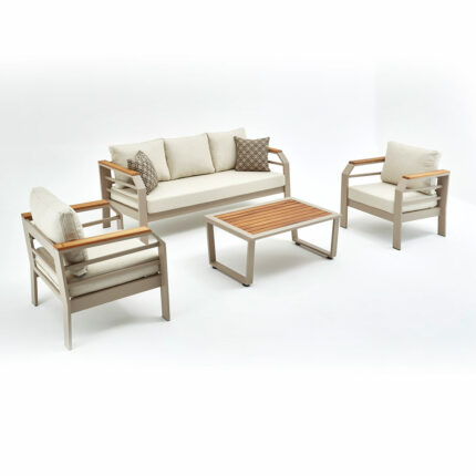 Gartenmöbel Set Assento Aluminium 3+1+1 mit Tisch Sand