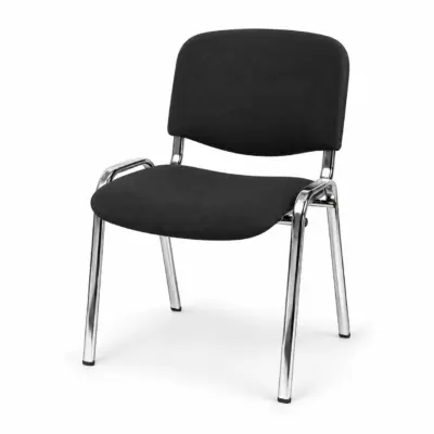 Konferenzstuhl ISO STANDARD BL T0001 Schwarz mit gepolstertem Sitz, schwarzer Rückenlehne und stabilem Metallgestell in Schrägansicht.