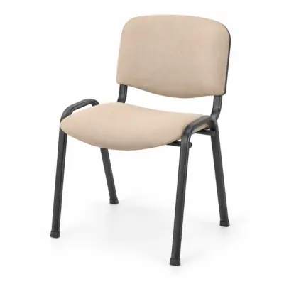Konferenzstuhl ISO STANDARD BL T0055 Beige mit gepolsterter Sitzfläche, beiger Rückenlehne und schwarzem Metallgestell in Schrägansicht.