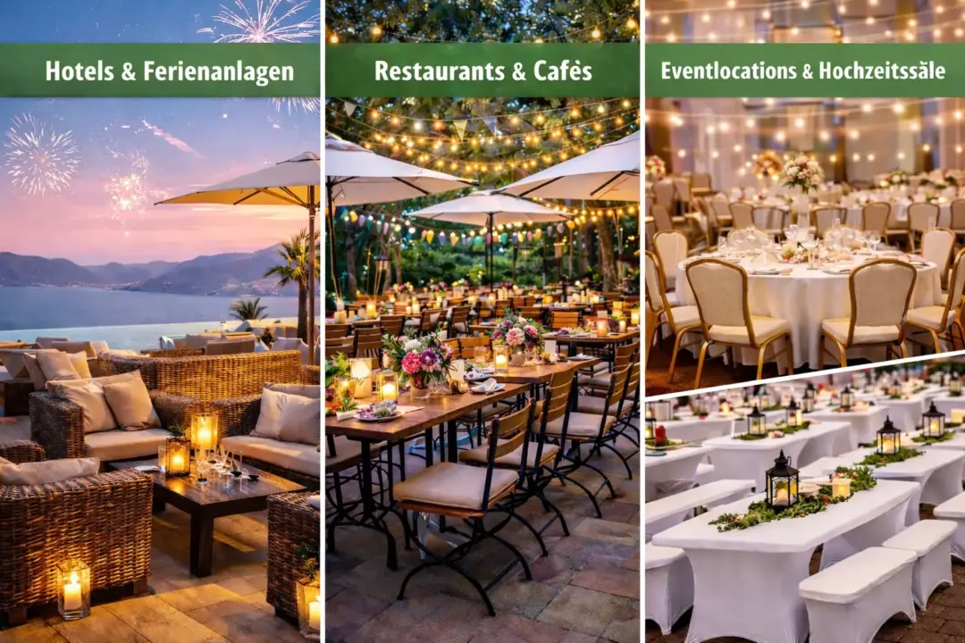 Professionelle Garten Party Möbel für Hotels, Restaurants und Eventlocations mit festlicher Außen- und Bankettausstattung