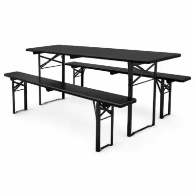 Bierzeltgarnitur Woody Solid Schwarz 220x70 cm mit zwei Bänken