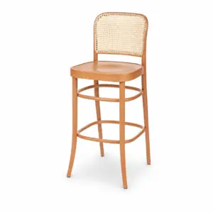 Bugholzstuhl Barhocker 811 Bar Rattan Natur mit Wiener Geflecht in Schrägansicht