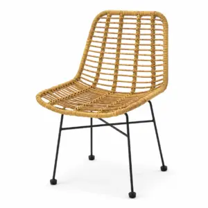 Gartensessel Cuba mit Rattan-Geflecht und schwarzem Metallgestell für Terrasse, Garten und Außengastronomie