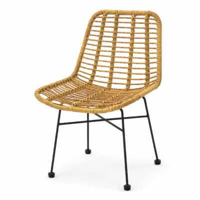 Gartensessel Cuba mit Rattan-Geflecht und schwarzem Metallgestell für Terrasse, Garten und Außengastronomie