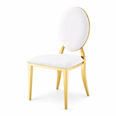 Hochzeitsstuhl Glamour All Tap Weiß mit goldfarbenem Gestell und weißer Polsterung für Hochzeit, Bankett und Events