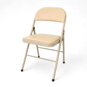 Klappbarer Cateringstuhl POLY 4 in Beige mit gepolsterter Sitzfläche und Rückenlehne aus Kunstleder