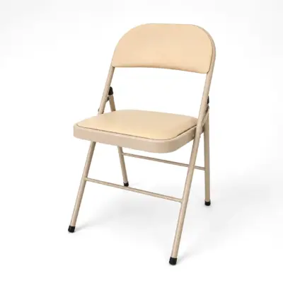 Klappbarer Cateringstuhl POLY 4 in Beige mit gepolsterter Sitzfläche und Rückenlehne aus Kunstleder