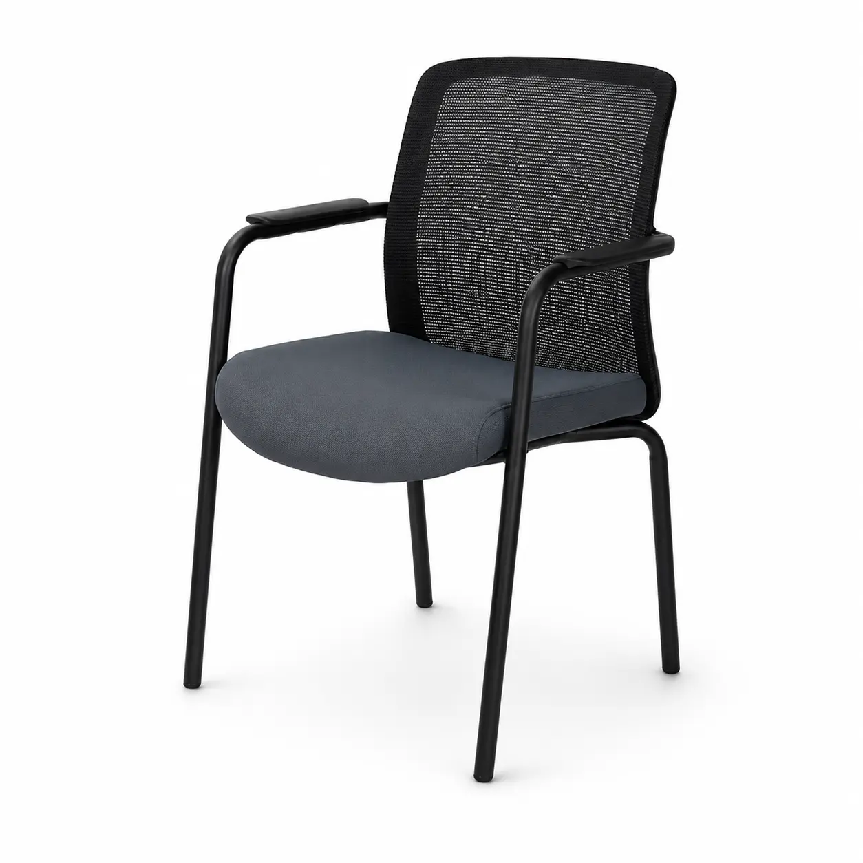 Konferenzstuhl Formo Schwarz-Grau – mit Armlehnen und Netzrücken Konferenzstuhl Formo Schwarz-Grau mit Armlehnen, Netzrücken, gepolsterter Sitzfläche und schwarzem Metallgestell für Konferenz- und Seminarräume
