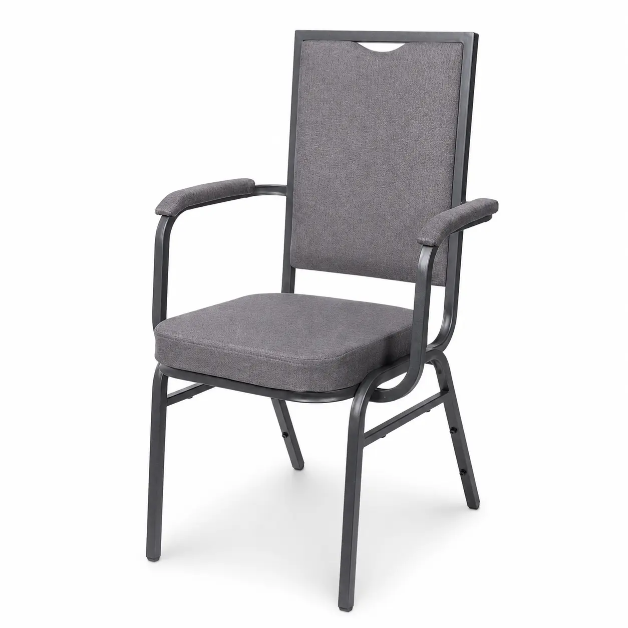 Konferenzstuhl Grand Grau – gepolsterter Stuhl mit Armlehnen Konferenzstuhl Grand Grau mit hoher gepolsterter Rückenlehne, komfortabler Sitzfläche, Armlehnen und dunklem Metallgestell