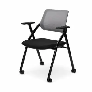 Konferenzstuhl Optima CA Schwarz Grau mit Armlehnen, Netzrücken und Rollen für Konferenz und Besprechungsraum