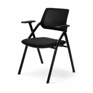 Konferenzstuhl Optima Schwarz mit Armlehnen, gepolsterter Sitzfläche und Netzrücken