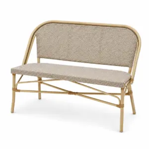 Matteo Bench in Beige mit geflochtener Sitzfläche und Rückenlehne in Perspektivansicht