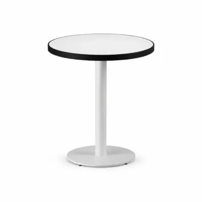Tisch ALFA R Ø 68 cm Weiß mit mattschwarzer Kante und weißem Gestell