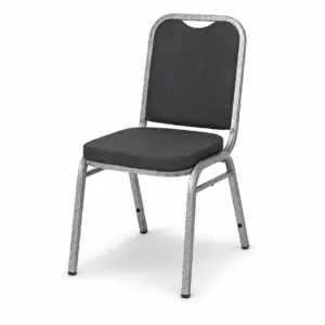 Bankettstuhl PARTY Schwarz mit gepolsterter Sitzfläche, Rückenlehne und stabilem silberfarbenem Metallgestell
