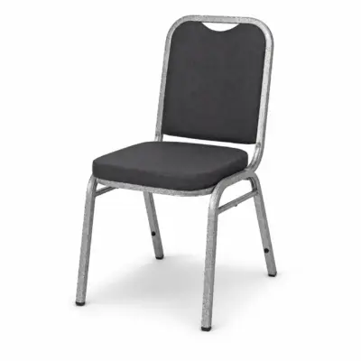 Bankettstuhl PARTY Schwarz mit gepolsterter Sitzfläche, Rückenlehne und stabilem silberfarbenem Metallgestell