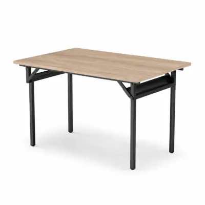 Banketttisch H-500 mit heller Tischplatte in Holzoptik und stabilem schwarzem Klappgestell