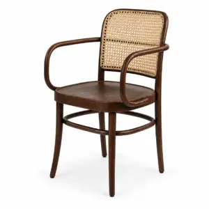 Bugholzstuhl LOOMI 811 ARM Rattan mit Armlehnen, dunklem Holzgestell und geflochtener Rattan-Rückenlehne