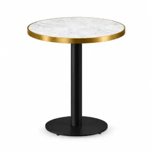 Cafétisch ALFA R Crema Marmor mit runder Tischplatte und schwarzem Mittelfußgestell