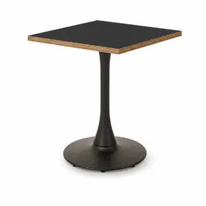Cafétisch ARIOSO 68x68 cm mit quadratischer schwarzer Tischplatte, Schichtholzkante und schwarzem Mittelfuß