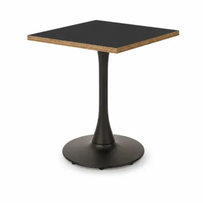 Cafétisch ARIOSO 68x68 cm mit quadratischer schwarzer Tischplatte, Schichtholzkante und schwarzem Mittelfuß