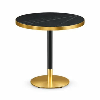 Cafétisch Omega R Trockengrauer Stein mit runder Tischplatte und Mittelfußgestell