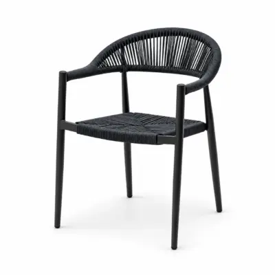 Gartenstuhl EMILIO Anthrazit mit geflochtener Sitzfläche und dunklem Metallgestell