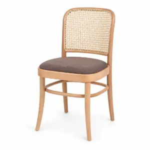 Holzstuhl LOOMI 811 Rattan mit braunem Sitz und geflochtener Rückenlehne