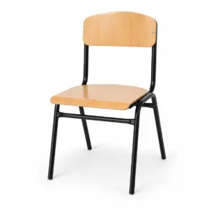 Konferenzstuhl HIT mit Holzsitz, Holzrückenlehne und schwarzem Metallgestell