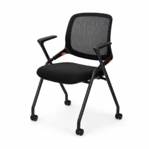 Konferenzstuhl Schwarz mit Rollen, Armlehnen, gepolsterter Sitzfläche und atmungsaktiver Netzrückenlehne