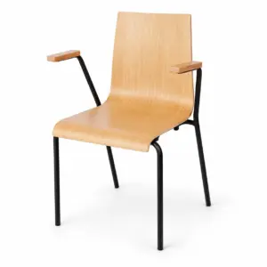 Konferenzstuhl TEXAS GRAND mit geformter Holzsitzschale, Armlehnen und schwarzem Metallgestell