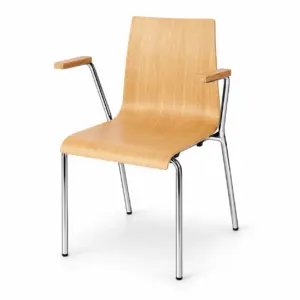 Konferenzstuhl TEXAS GRAND CR Natur mit geformter heller Holzsitzschale, Armlehnen und verchromtem Metallgestell