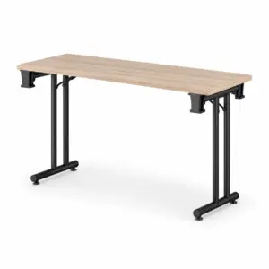 Konferenztisch FOLD-L BL mit rechteckiger heller Tischplatte und schwarzem klappbarem Metallgestell