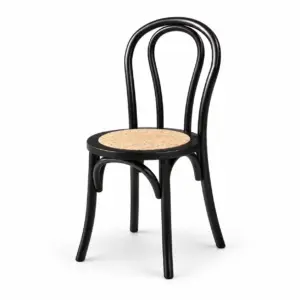 Stuhl Monet RT Wood Schwarz mit gebogenem Holzgestell und heller Rattan-Sitzfläche